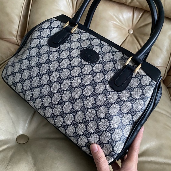 Vintage Gucci COA Bag GG Satchel & Kisslock Coin Wallet Navy PVC Leather - Picture 2 of 15